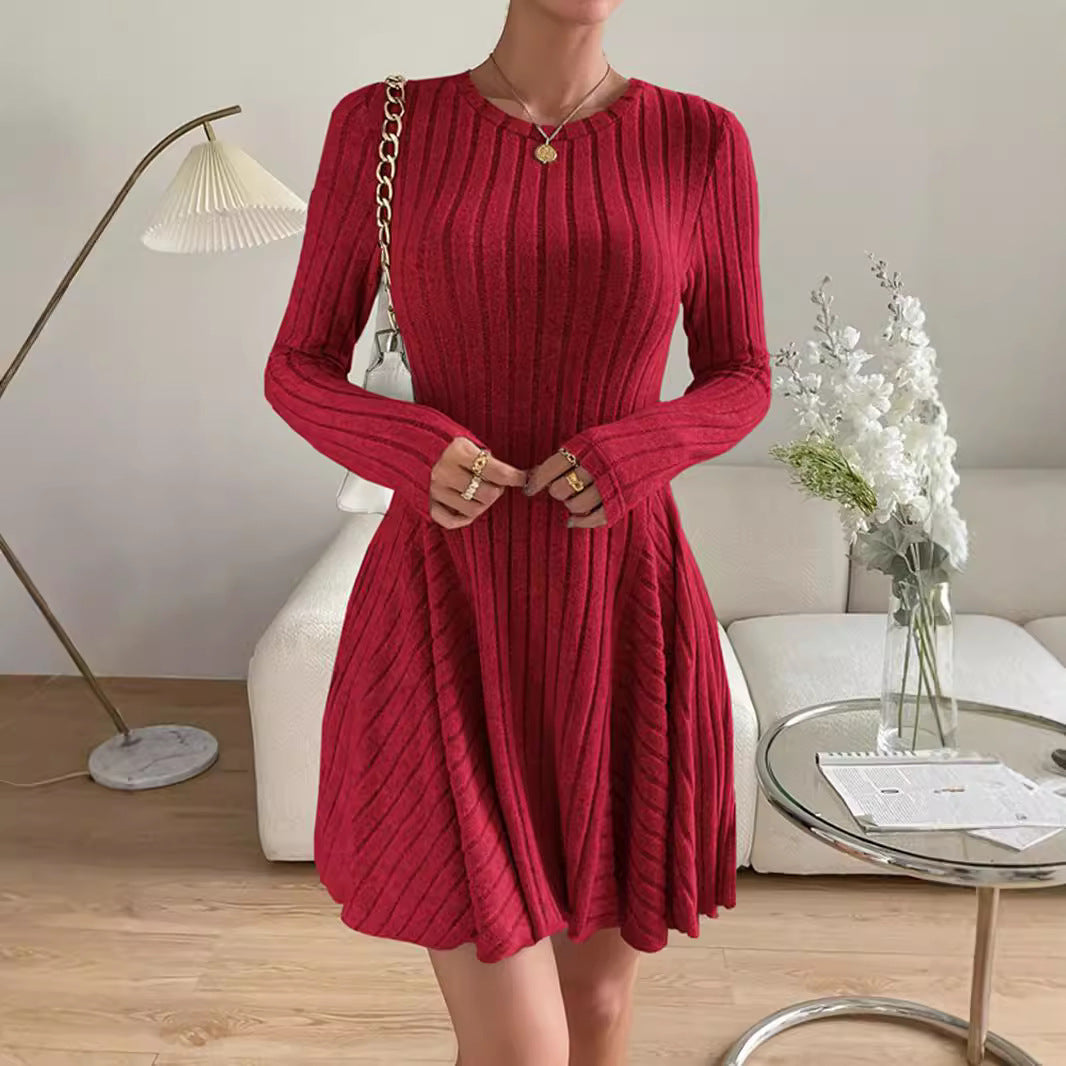 Robe à manches longues et jupe courte en tricot français pour femme