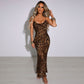 Leopard Print Backless Lace-up MIDI