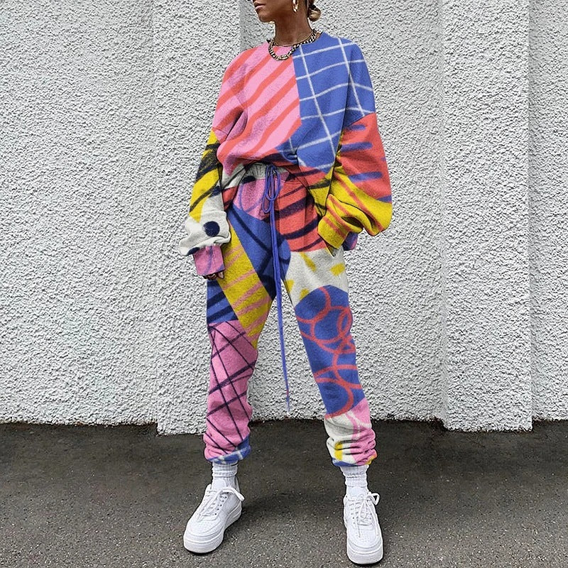 Printed Sweatshirt Two-piece Set