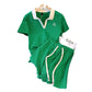 Polo-neck Top And Shorts Two-piece Set