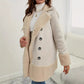 Manteau long en laine d'agneau à revers abricot de couleur contrastée