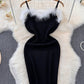 Furry Stitching Hip Base Sling Dress