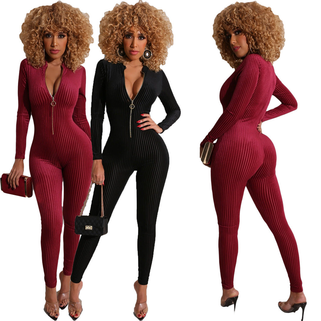 Combinaison à manches longues et couleur unie pour femme