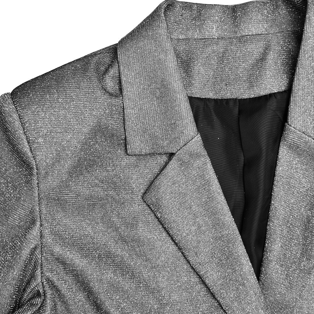 Cutout V-neck Long Sleeve Slim-fit Shiny Suit Top Skirt Two-piece Suit
