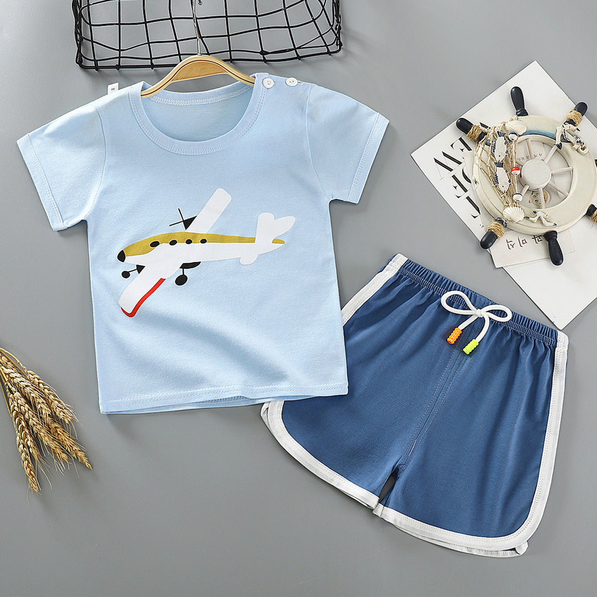 Costume à manches courtes pour enfant Costume deux pièces en coton