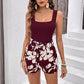 Ribbed Vest Floral Print Shorts Casual Suit