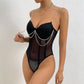 Womens Lace Mesh Sheer Jumpsuit With A Designer Metal Chain Strap Design