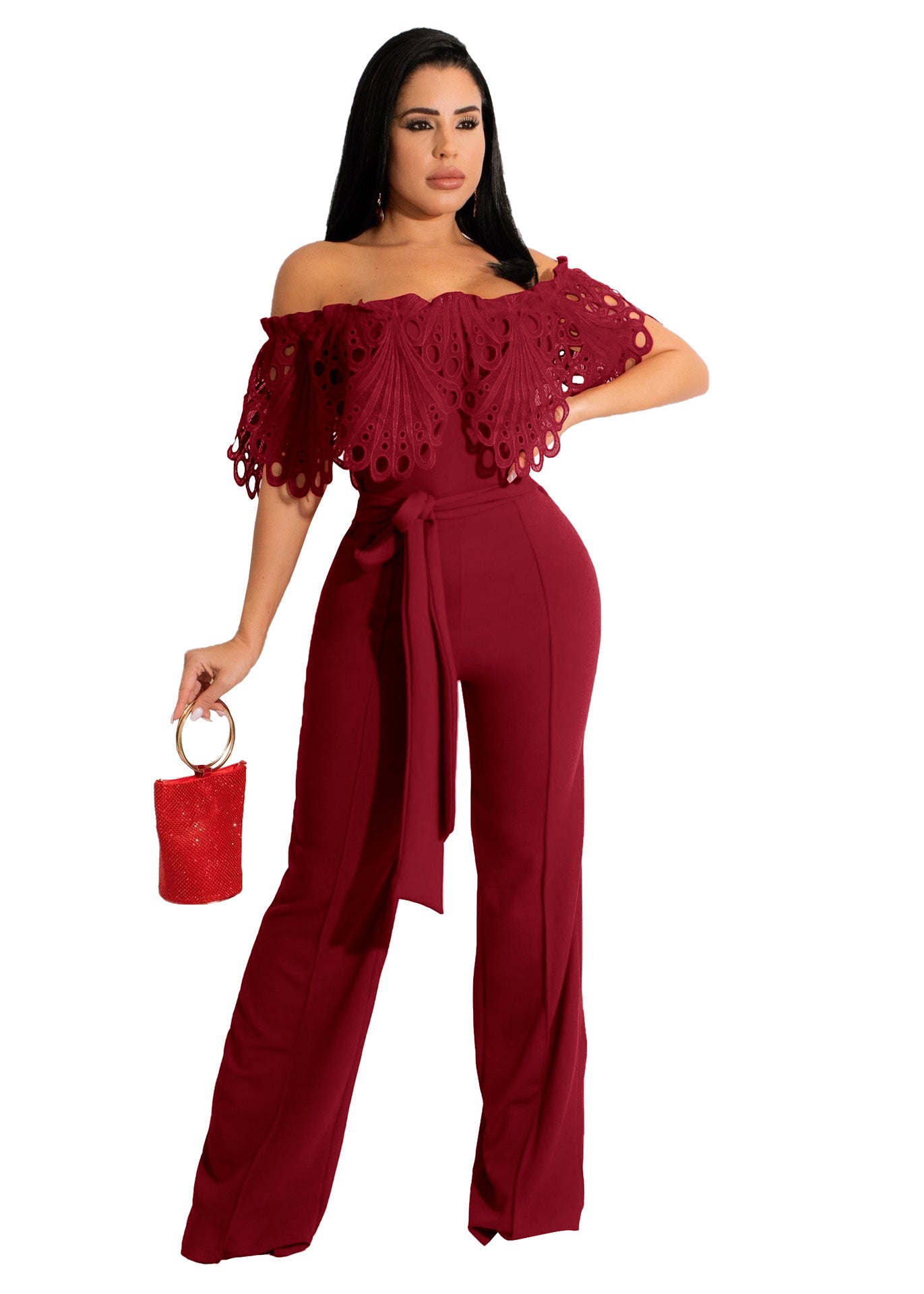 Standard Size Ruffles Off-the-shoulder Jumpsuit