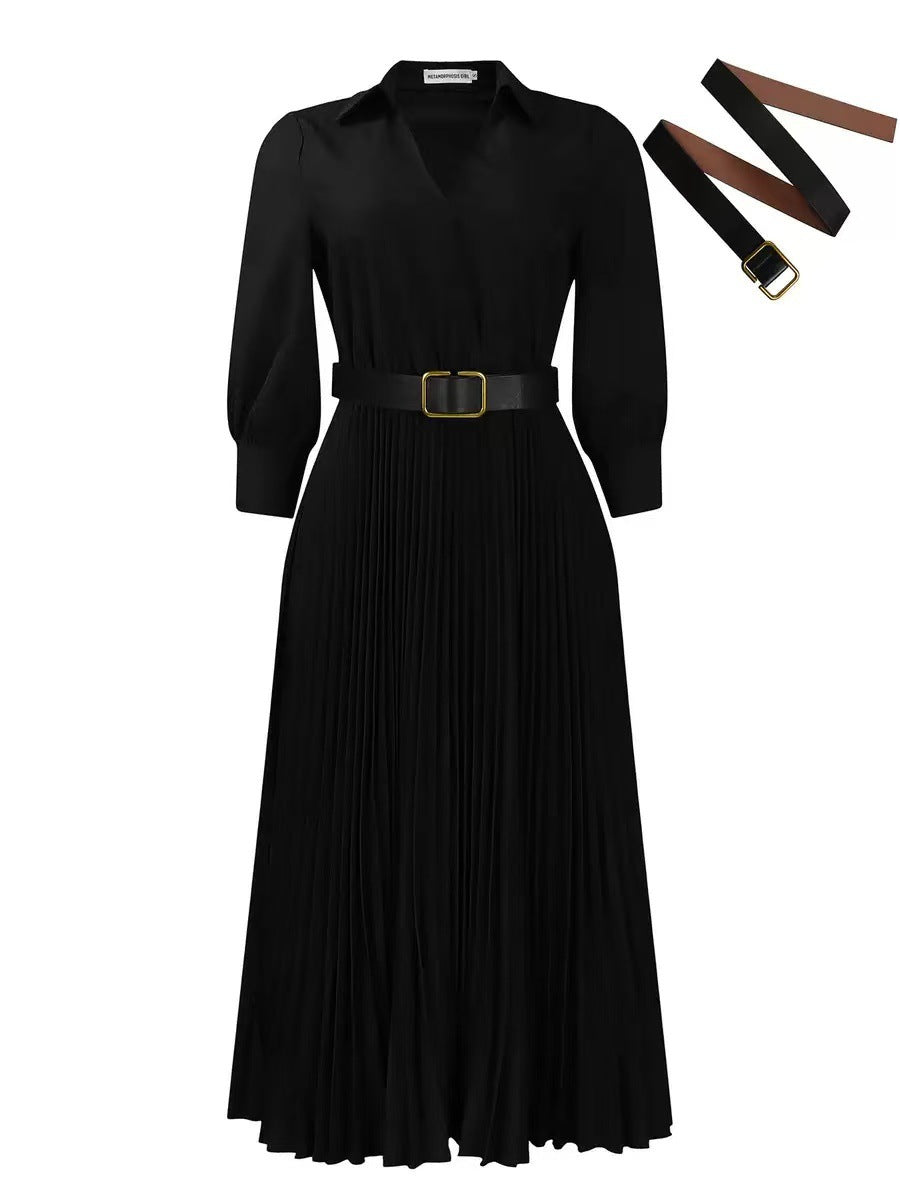 High-waisted Elegant Pleated Solid-color African Dress
