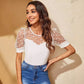 Women's Mesh Polka Dot Stitching Short Sleeve