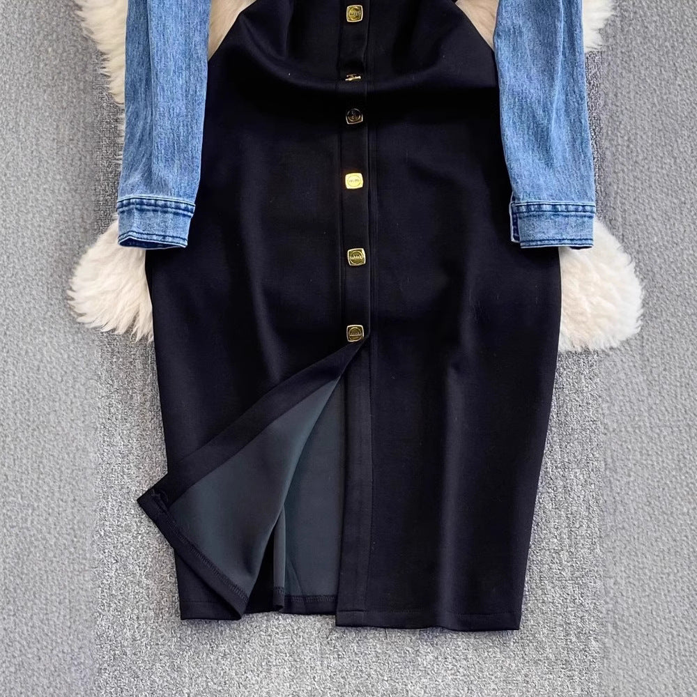 Women's Mid-length Single-breasted Sheath Jumpsuit