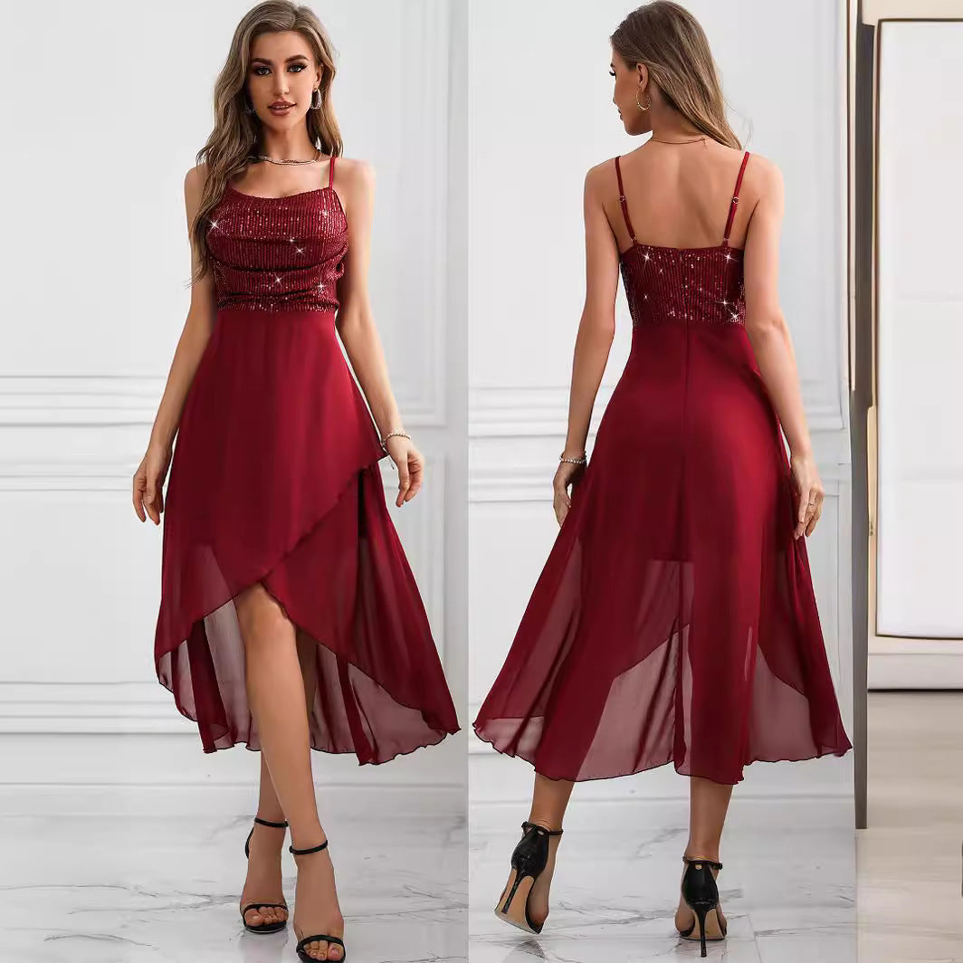 Robe sexy en mousseline de soie à paillettes rétro
