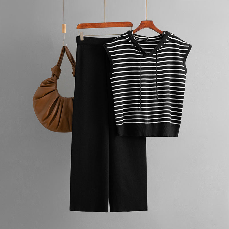 Top And High-waisted Wide-leg Pants Two-piece Set
