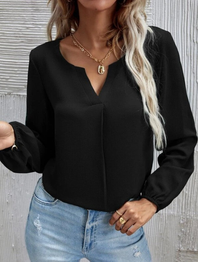 Loose Pullover Chiffon Temperament Commuter Solid Color Long-sleeved Bottoming Shirt