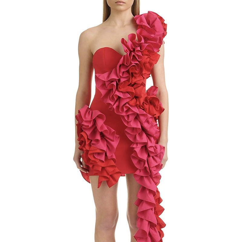 Robe une pièce bandage pliable sur le côté pour fête d'anniversaire