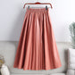 Solid Color Mid-length High Waist PU Leather Pleated Skirt For Women