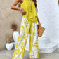 Print Suits Sleeveless Double-layer Vest And Loose Straight Pants