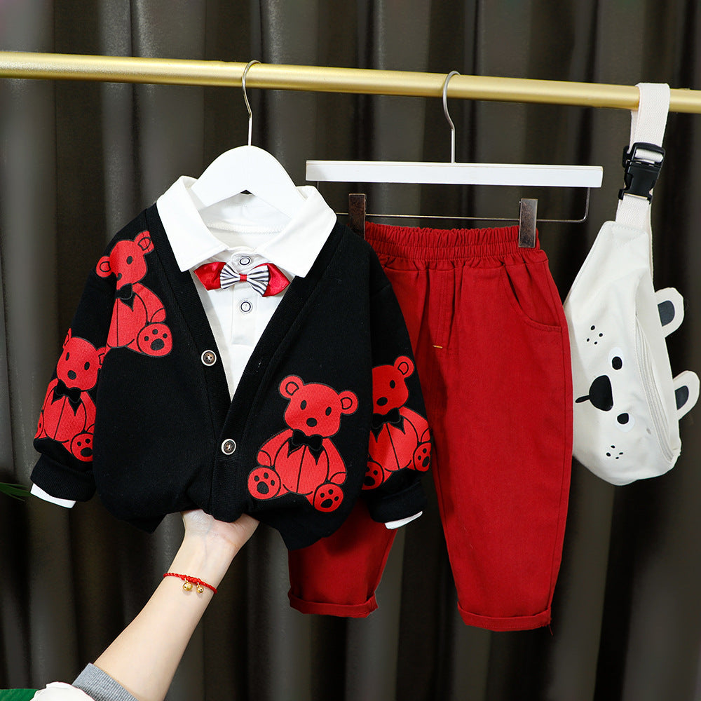 Costume garçon simple et tendance à imprimé ours
