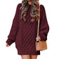Women's Round Neck Long Sleeve Twisted Knitted Mid-length Dress Sweater