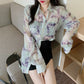 Ink Smudge Design Print Shirt Loose And Thin See-through Long-sleeved Sun Protection Jacket