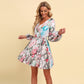 Bohemian Style V-neck Printed Lace-up Long Sleeve Women's Dress