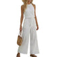 Tasseled Lace-up Pocketed Wide-leg Casual Jumpsuit For Women