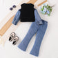 Micro-flare Denim Pants Two-piece Set