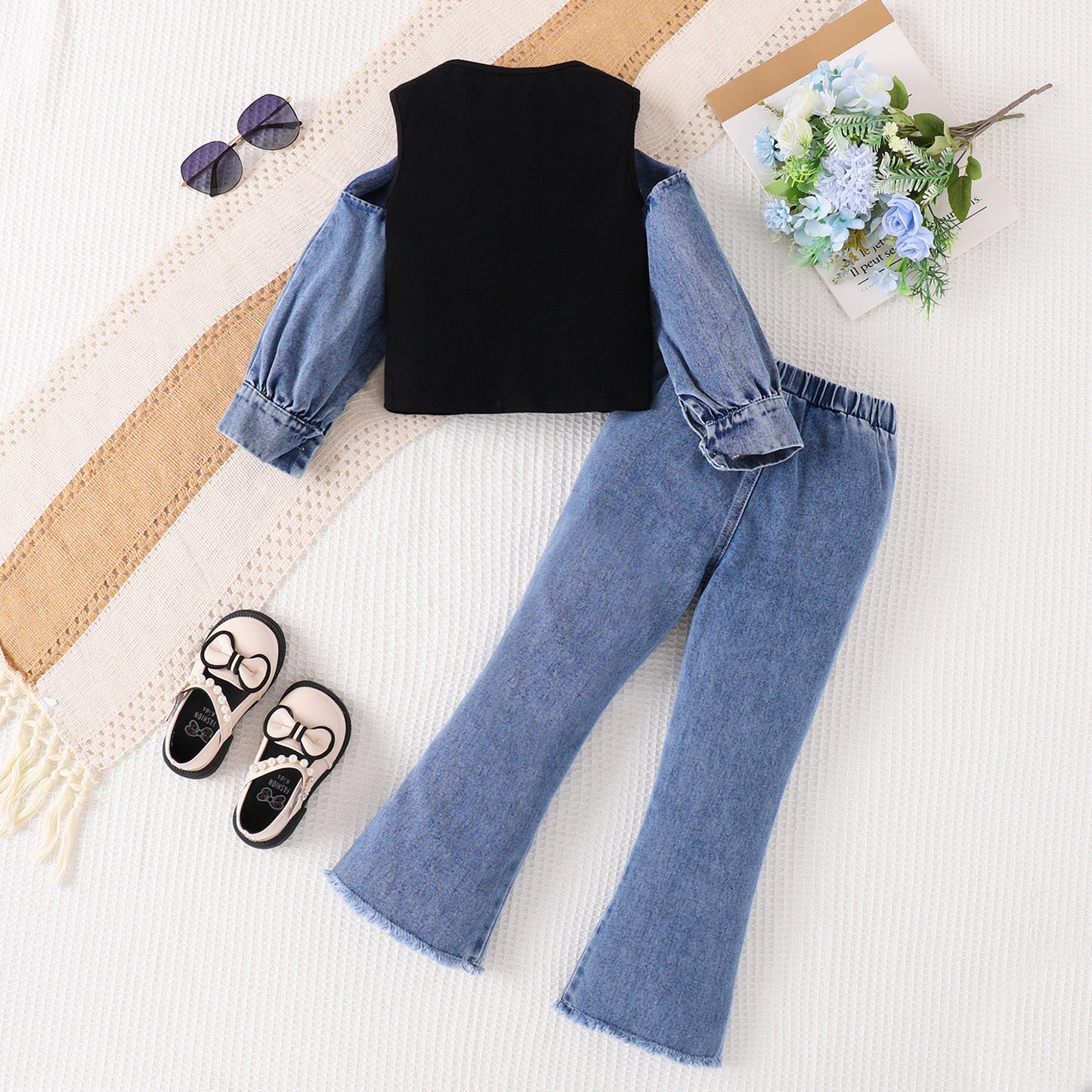 Micro-flare Denim Pants Two-piece Set