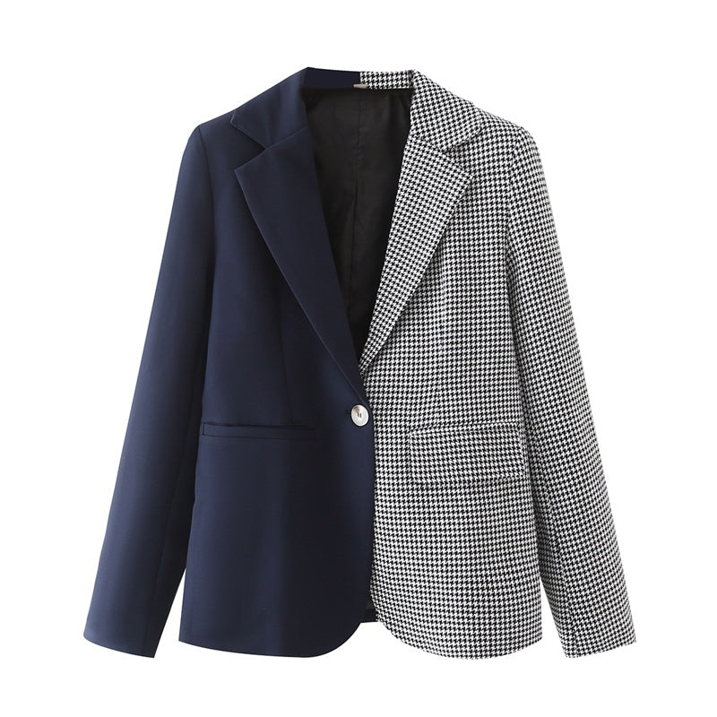 Houndstooth Color Block Suit Casual Jacket