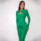 Slim-fit Pleated Hollow-out Long Sleeve Dress