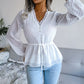 Chemise en mousseline de soie à pois, manches longues, volantée, nouée à la taille, style lanterne, printemps et été