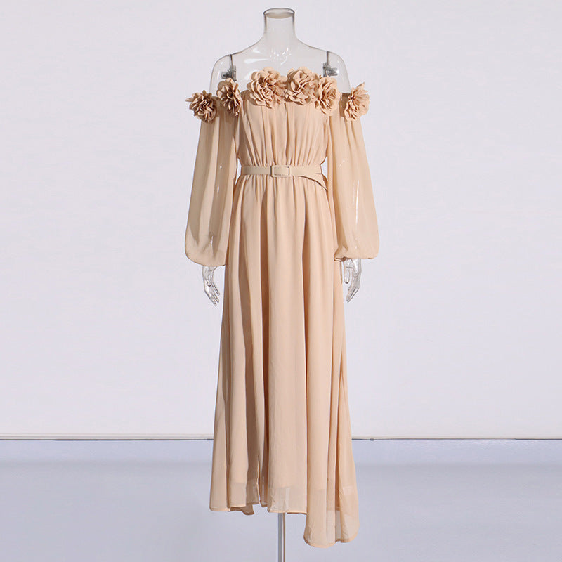 Robe patchwork florale tridimensionnelle amincissante à la taille pour femme