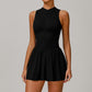 Women's Solid Color False Two-piece Stand Collar A- Line Dress