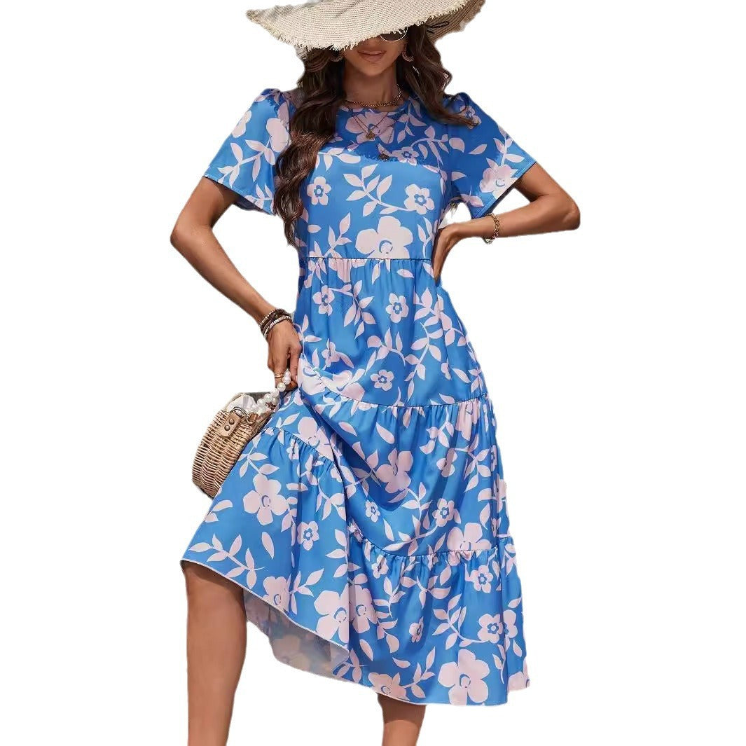 Robe élégante à volants multicouches et à grandes fleurs pour femme
