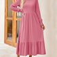 Women's Smocking Long Sleeve Round Neck Mid-length Dress