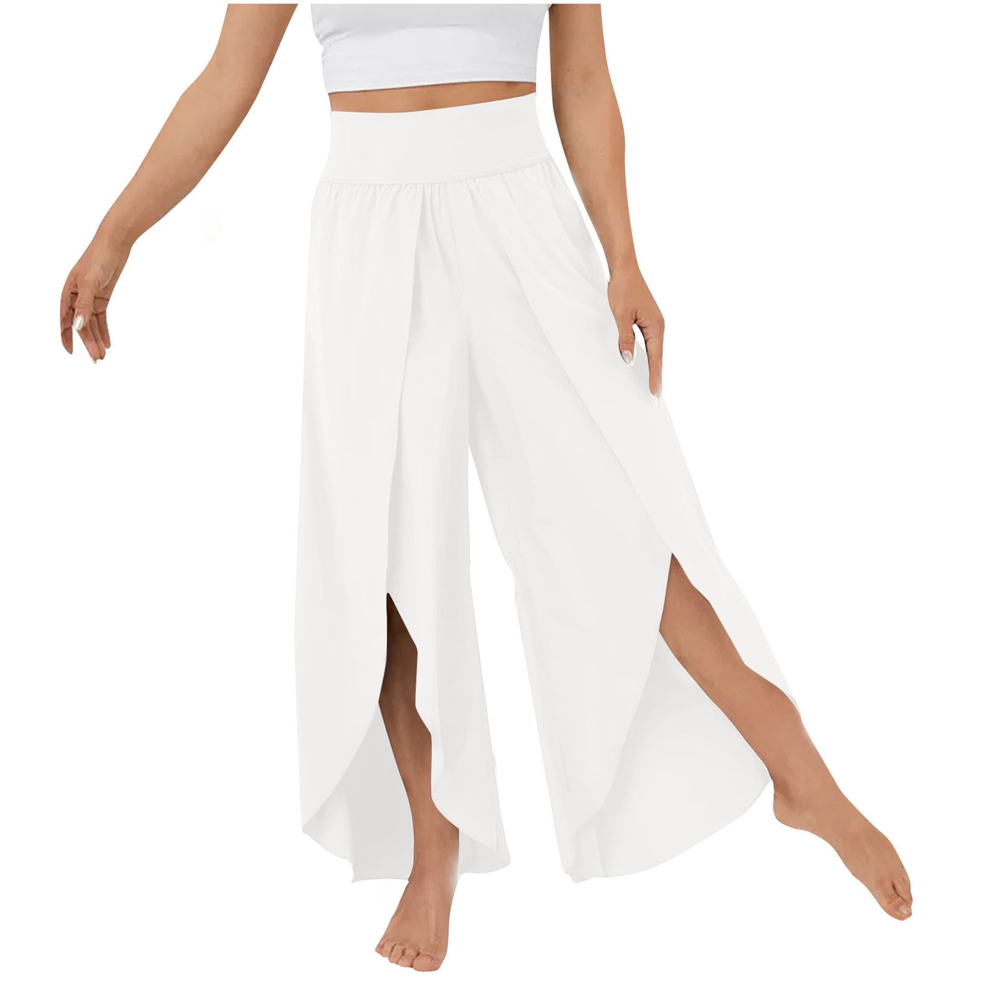 Pantalon de yoga ample fendu, taille haute, élastique, jambes larges, mode femme, vêtements polyvalents