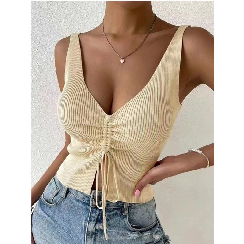 Summer Fashion Drawstring American All-matching Drawstring Vest Top