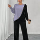 Round-neck Long-sleeve Soft Knit With Textured Color Blocks And Asymmetrical Design