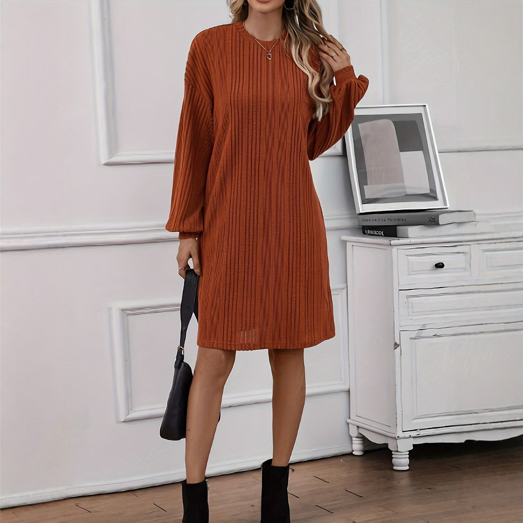 New European And American-style Loose-fitting Round-neck Long-sleeve Knit Dress For Women