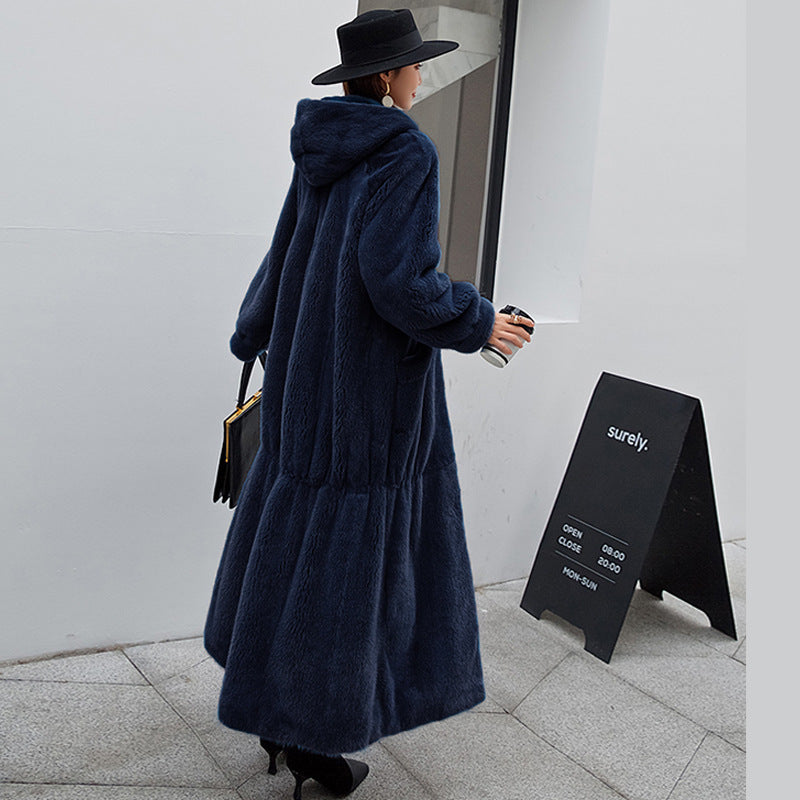 Nouveau manteau de fourrure pour femme, manteau long à capuche