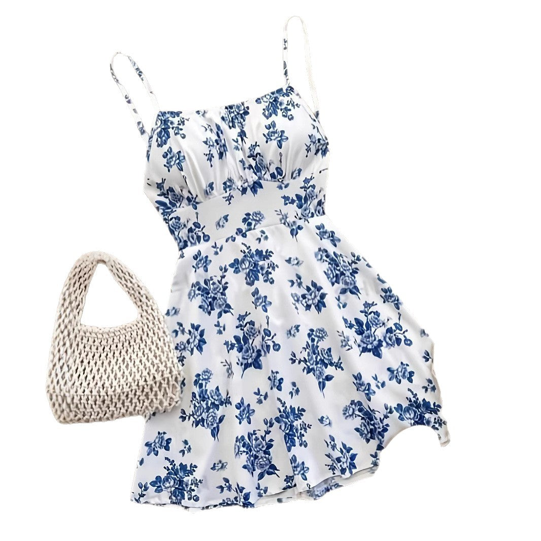 Womens Waist-Cinching Figure-Lifting Floral Sleeveless Slip Dress