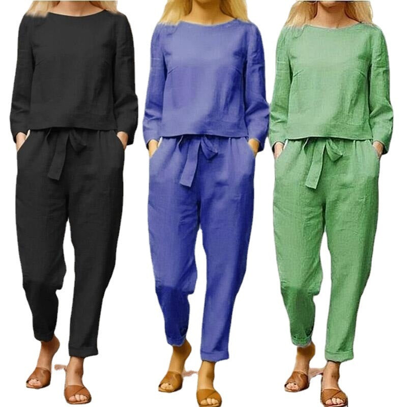 Vêtements pour femmes, costume décontracté deux pièces en coton et lin