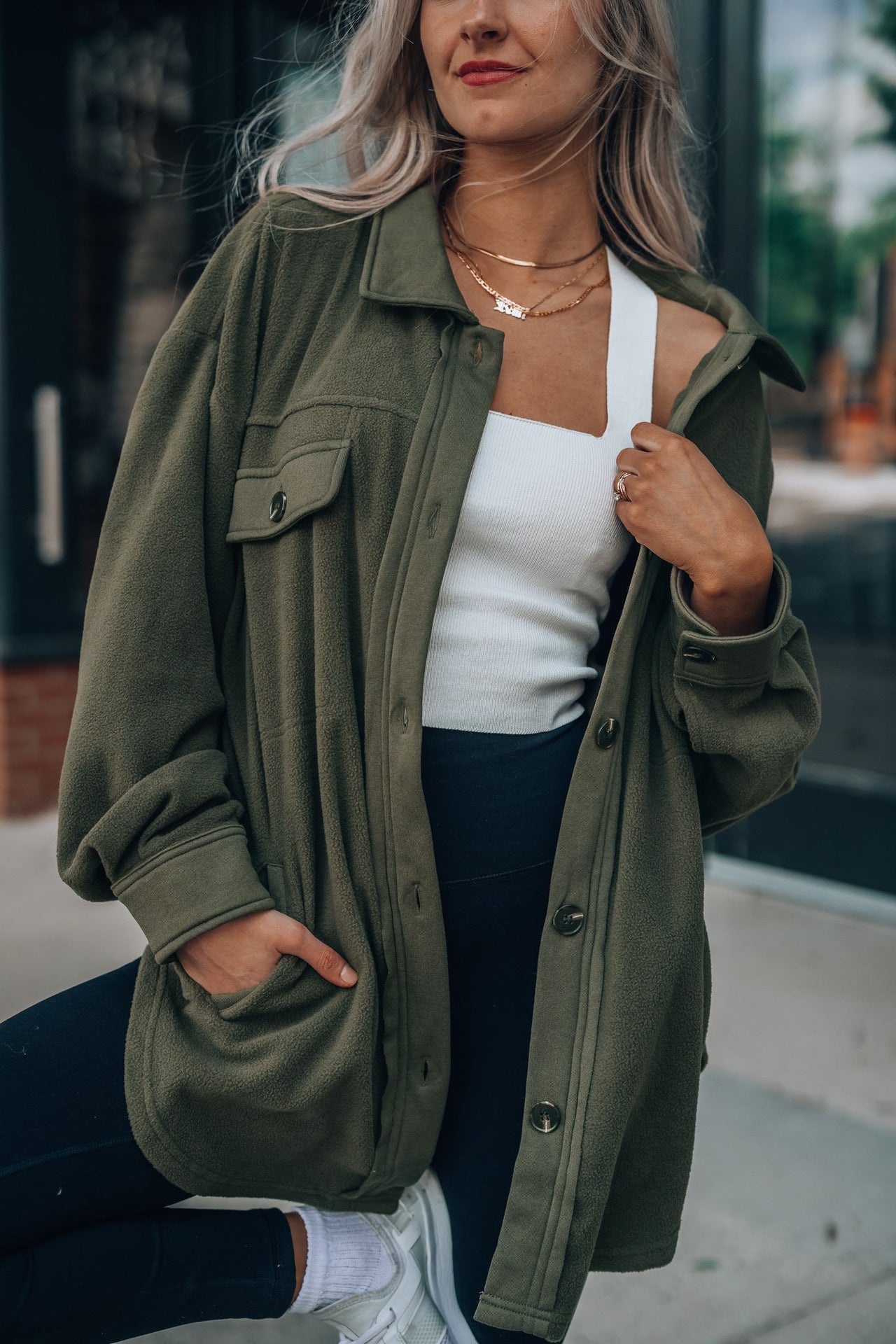 Women's Fashion Polo Collar Single-breasted Long Sleeve Shirt Coat