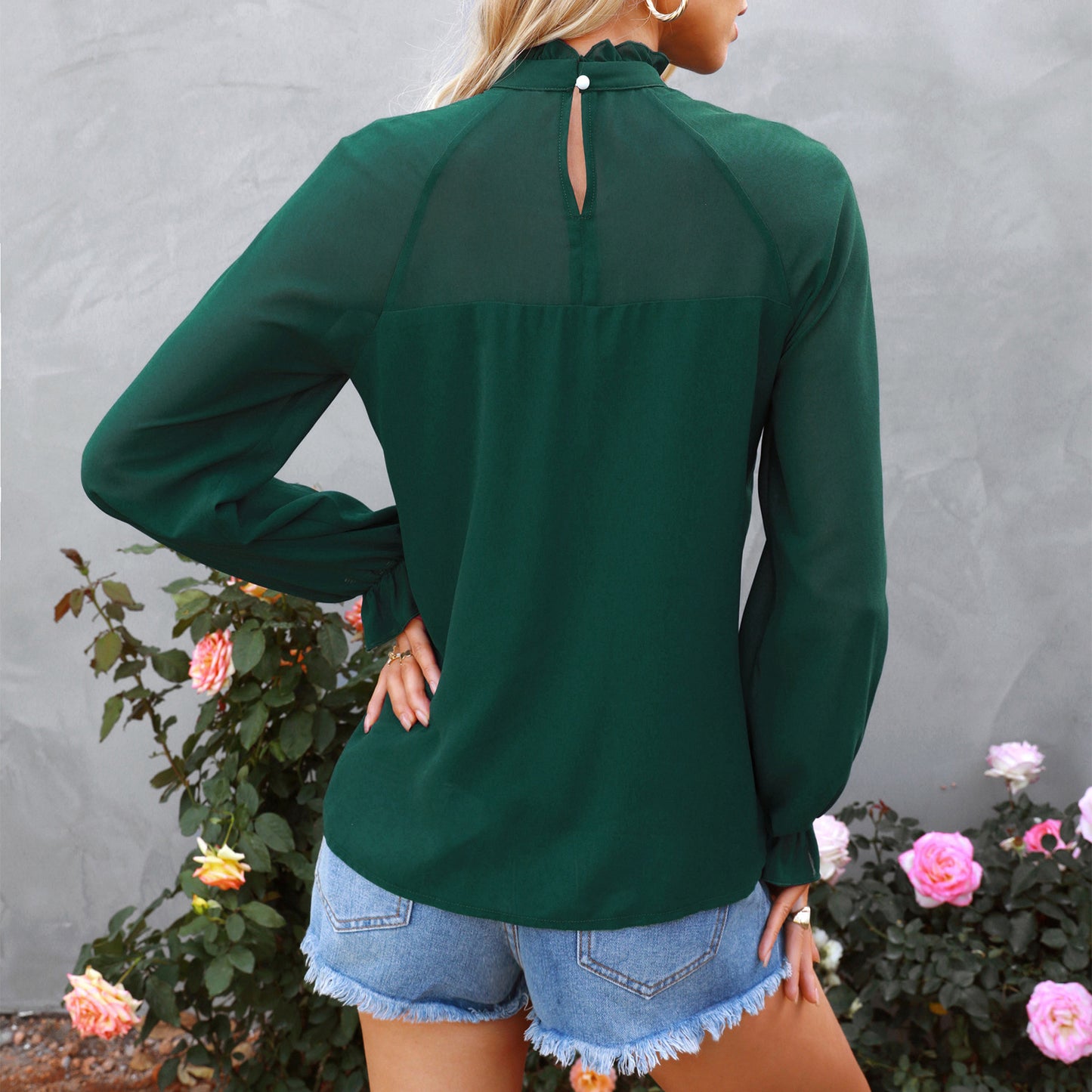 Women's Spring New Chiffon Top Solid Color Loose Pullover Long Sleeve T-shirt