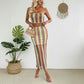 Womens Two-Piece Set Color-Striped Tube Top And Skirt Combo
