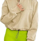 Women's Fashion Casual Stand Collar Half Zip Drawstring At Hem Brushed Hoody
