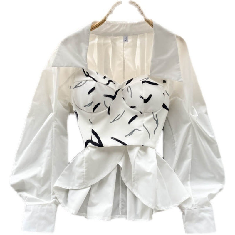 Women's Slim V-neck Wrap Chest Shirt