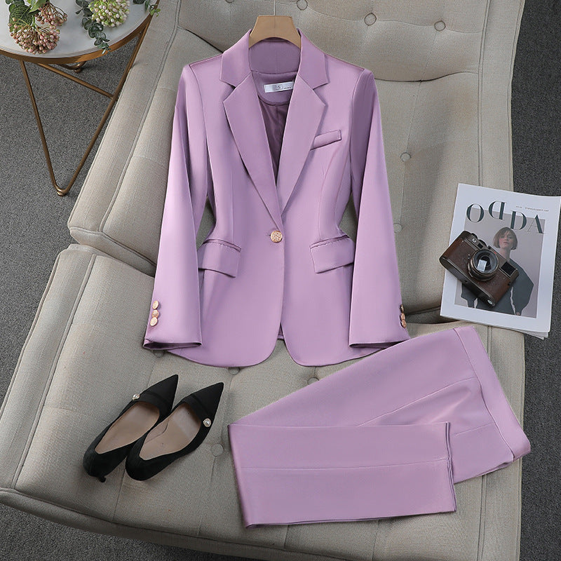 Acetate Satin Purple Suit Professional Womens Set AutumnWinter New Elegant Goddess-Style Commuter Workwear