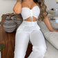 White Solid Color Tube Top Trousers Suit Dress