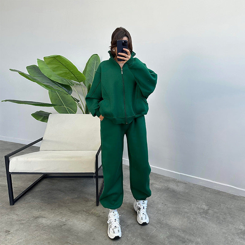 Ensemble de sport avec poches, col montant, cardigan zippé et pantalon à cordon de serrage, tenues de jogging tendance, survêtements, vêtements pour femmes